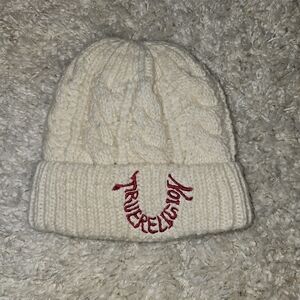 True Religion Ivory Cable Knit Beanie Womens